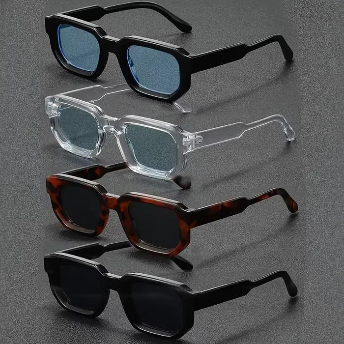 4pcsNew hommes Vintage Rectangle cadre lunettes de soleil mode rétro lunettes de soleil marque de lu