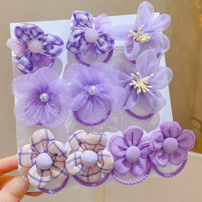 Lot de 10 élastiques à cheveux en maille à fleurs pour enfants, avec une bonne élasticité, bandeau p