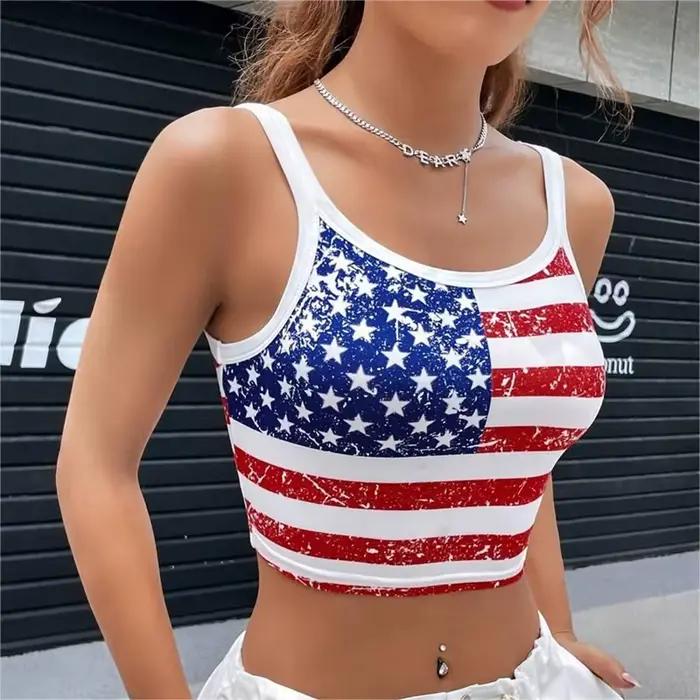 Gothique Punk nouveau 2024 drapeau américain haut court Sexy dos nu réservoir mince femmes Mini gile
