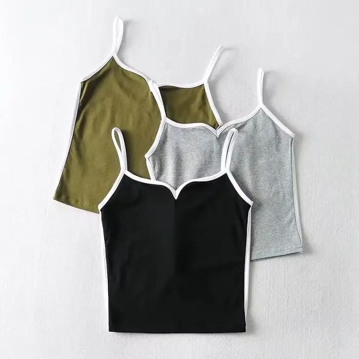 Haut court noir été sexy hauts femmes 2024 spaghetti sangle haut décontracté col en v camis tricot s