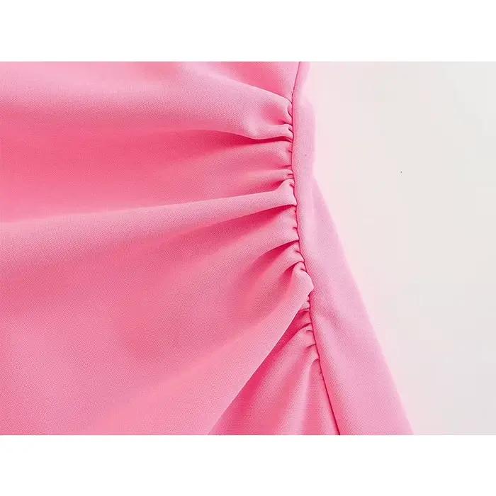 YENKYE nouvelle mode femmes rose froncé robe sans bretelles sans manches dos fermeture éclair femme