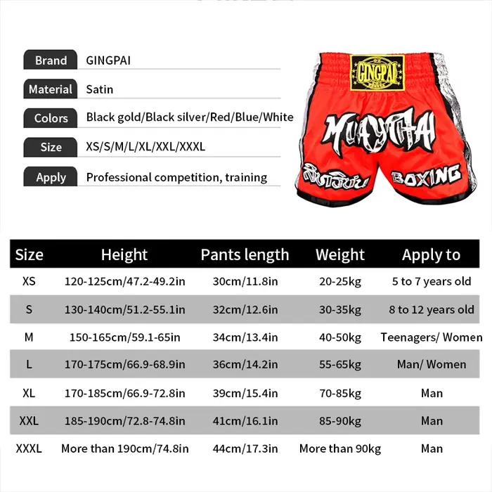 Short de boxe thaïlandaise brodé pour hommes et femmes, short de boxe thaïlandaise pour enfants, sat