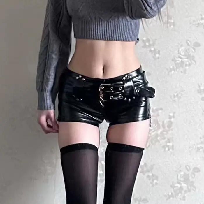 Nouveauté 2026 Spice Girl Y2k Rétro Sexy Short en cuir PU moulant taille basse style boîte de nuit p