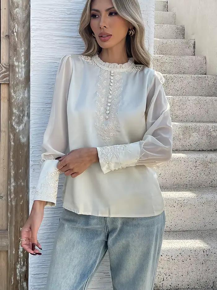 Nouveau printemps chemises brodées pour dames mode manches en mousseline de soie chemisiers pour fem