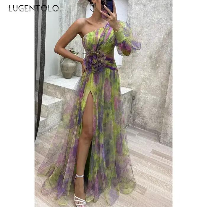 Robe de soirée Sexy pour femmes, découpes en maille, taille fendue, épaules inclinées, grande balanç