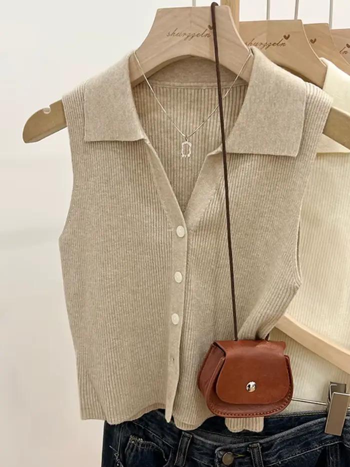Cardigan tricoté de couleur unie pour femmes, pull coréen sans manches à simple boutonnage, col rond