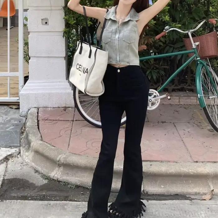 Débardeur court en denim pour femmes, streetwear mince sexy, vêtements décontractés vintage pour fil