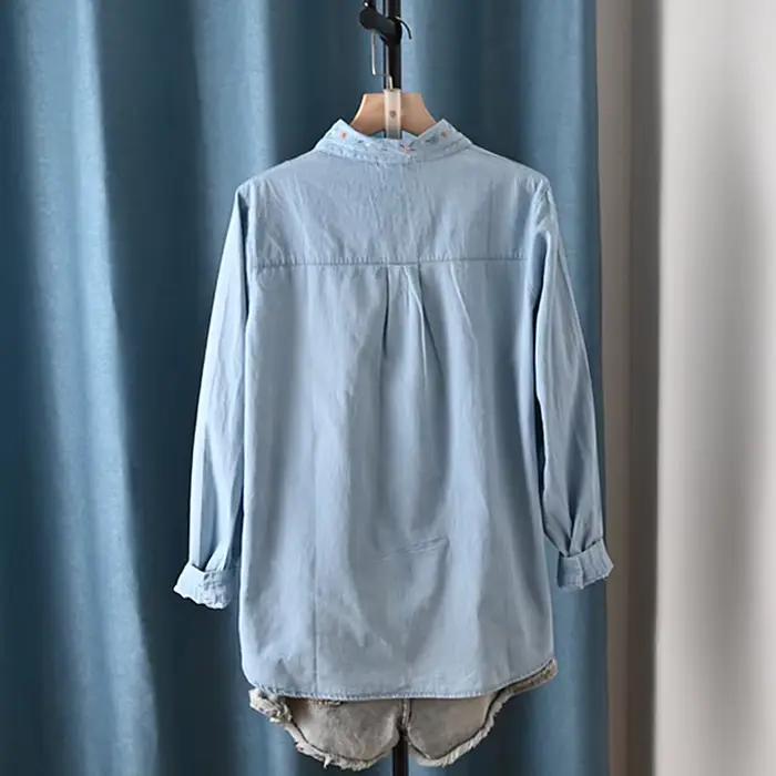 Harajuku y2k Denim chemises femmes printemps hauts mode coréenne à manches longues fleurs broderie D
