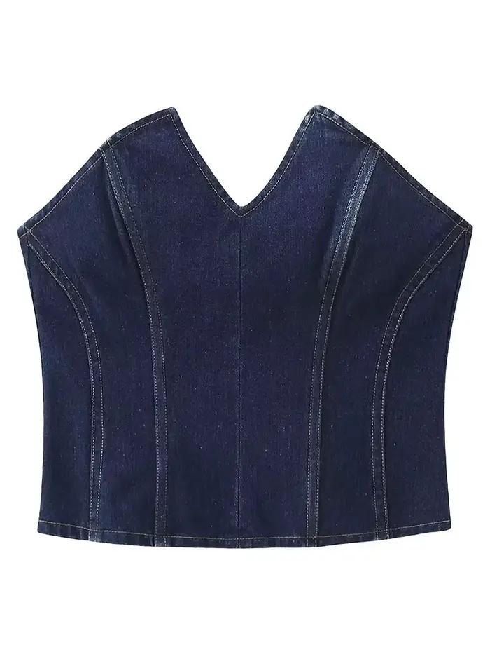 MYIT-Haut de cowboy froncé sans bretelles pour femme, haut asymétrique, fermeture éclair, décoration