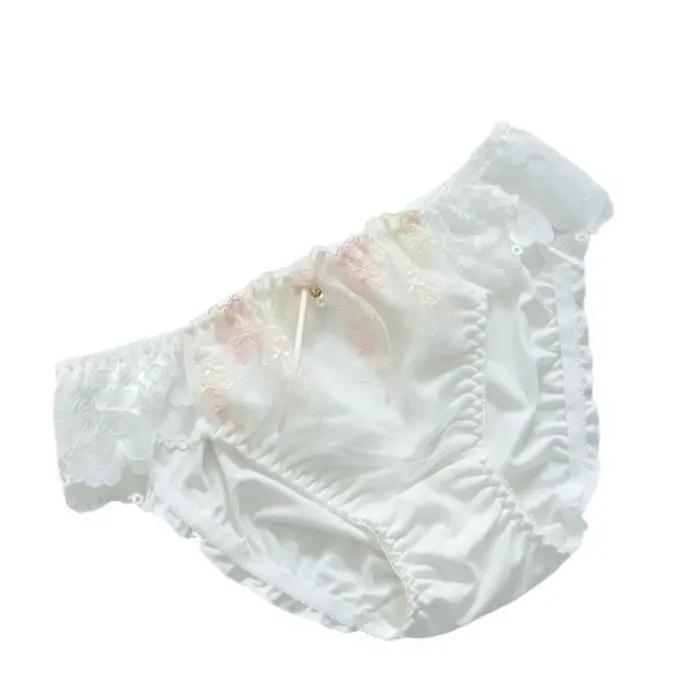 Culottes en dentelle pour femme avec nœud, entrejambe en coton, broderie douce, taille mi-haute en m