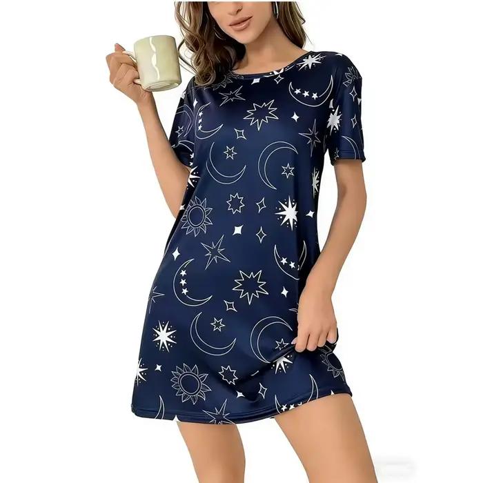 Chemise de nuit pour femmes, imprimé chat noir, ample, grande taille, robe courte d'été, chemise de