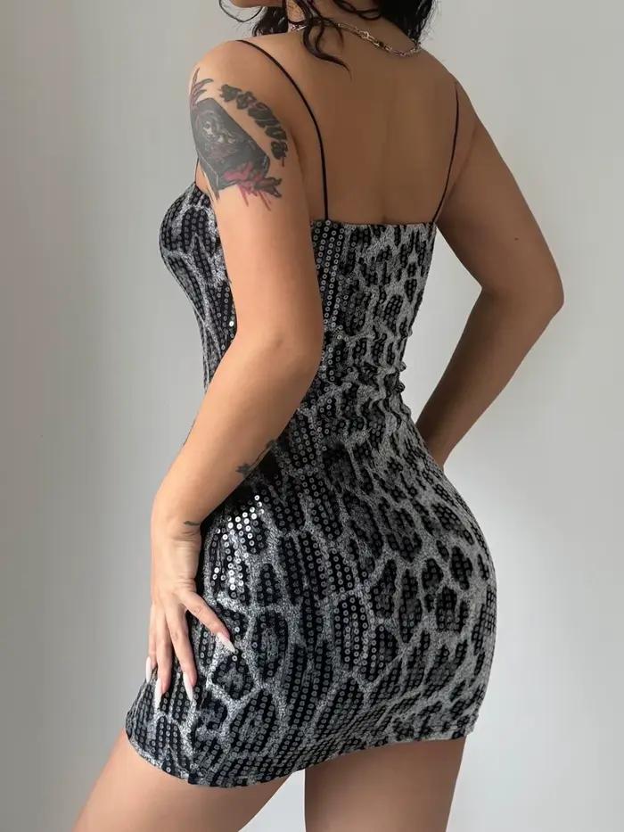 Mini robe tactique zura à imprimé léopard pour femmes, sangle initiée par les spaghettis, col carré,