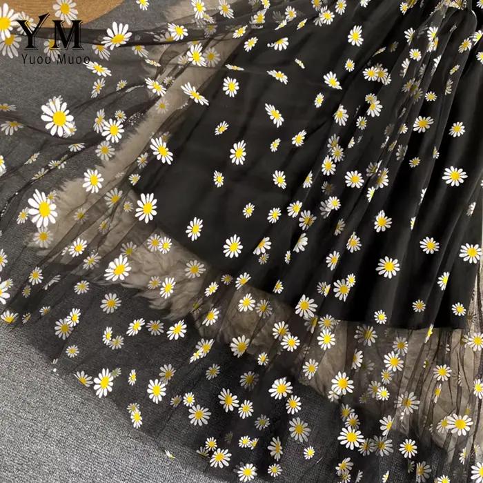 YuooMuoo mode coréenne marguerite fleur imprimé maille robe de soirée été deux couches Spaghetti san