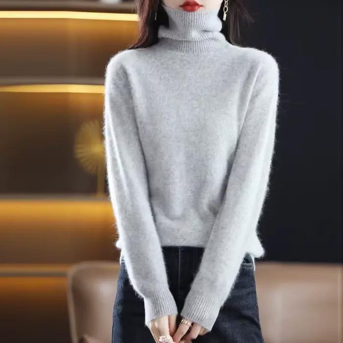 Pull à col haut pour femme, pull en cachemire de vison pur, tricoté, doux, à la mode, vêtements chau