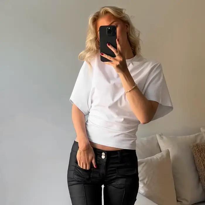 Mode décontracté solide gris recadrée T-shirt 2025 femme vêtements col rond hauts Corset Streetwear
