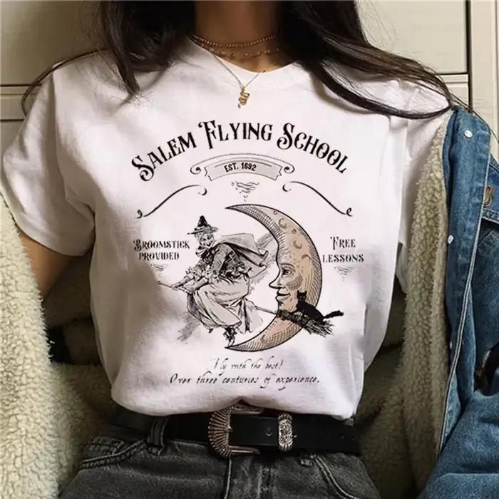 T-shirt à manches courtes pour femme, haut graphique, costume de rue, dessin animé, sorcière, magiqu