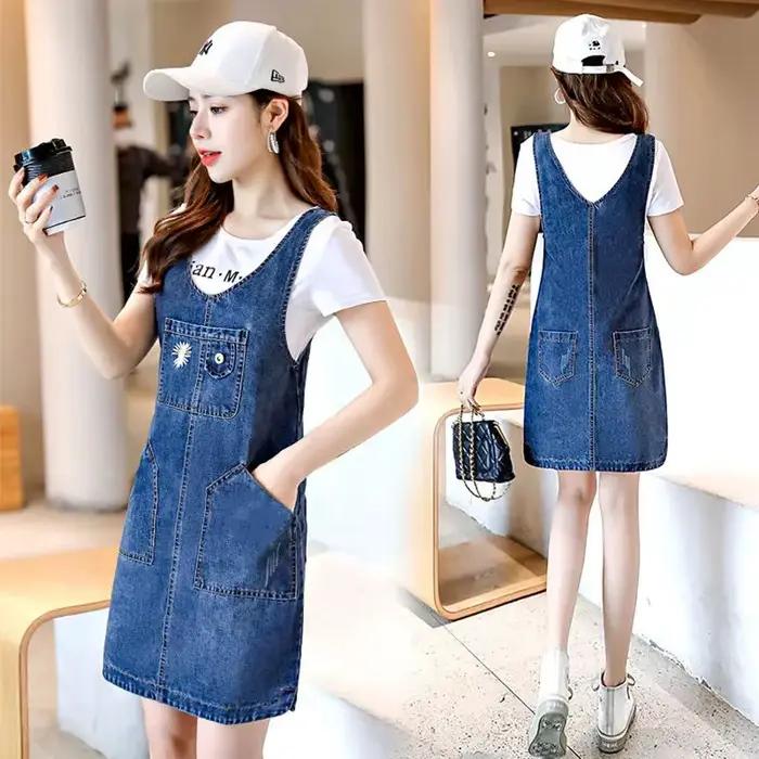 Salopette en jean denim pour femmes, barboteuse d'été, baggy, couleur unie, combinaison pour étudian