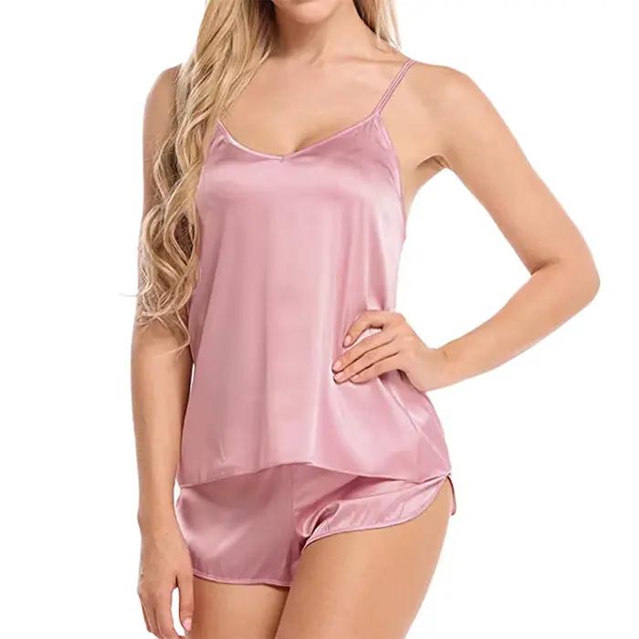 Pyjama Sexy transparent pour femmes, vêtements de nuit, Camisole et short, noir, gris, confortable,