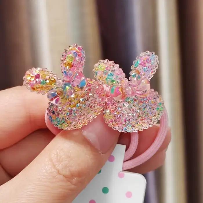 2 pièces belle bande dessinée coloré paillettes cerise filles bandes de cheveux élastiques princesse
