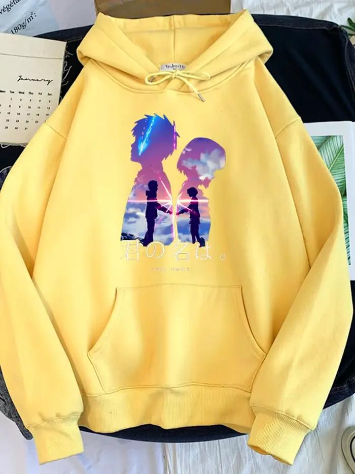 Sweat à capuche à col rond pour femme, vêtement surdimensionné, ample, mignon, avec films d'anime ja