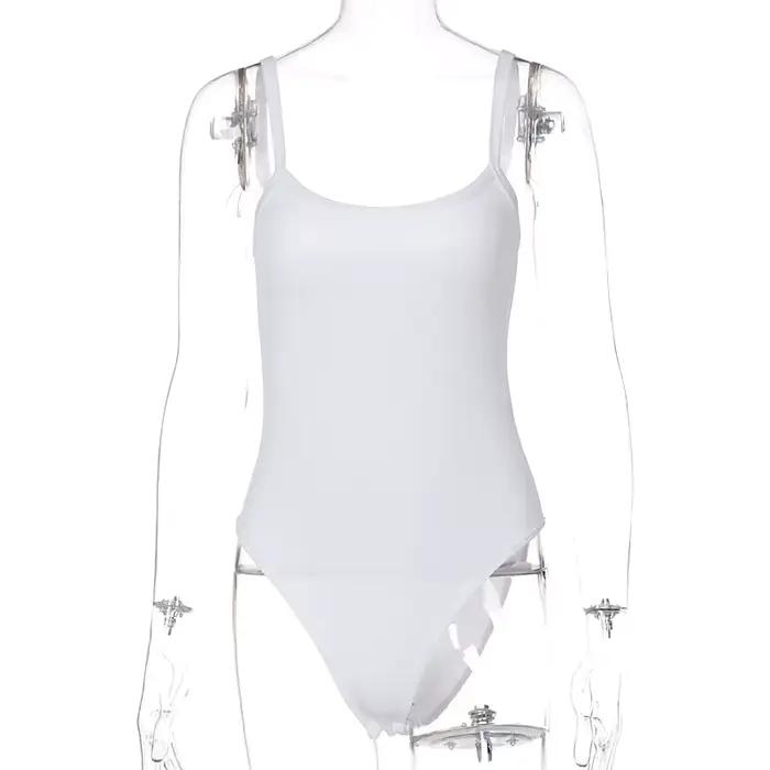 Combinaison Slim pour Femme, Couleur Unie, Sexy, Décontractée, Basique, Blanc, pour l'Été