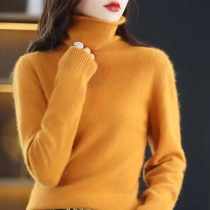 Offre spéciale dames nouveau 100% vison cachemire pull col roulé tricot à manches longues mince mode