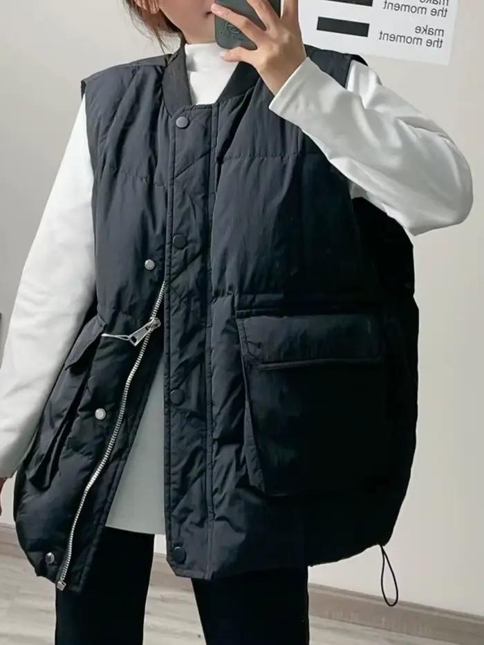Respzed-Manteau matelassé en coton pour femme, gilet à fermeture éclair, simple boutonnage, mode cor