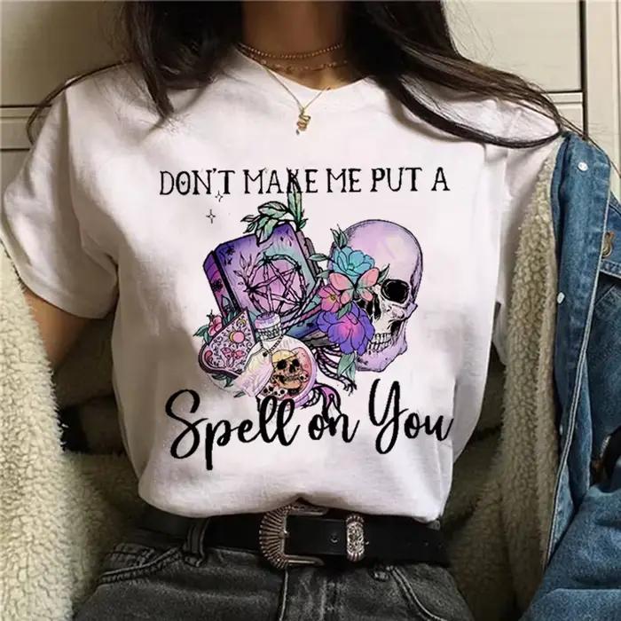 T-shirt à manches courtes pour femme, haut graphique, costume de rue, dessin animé, sorcière, magiqu