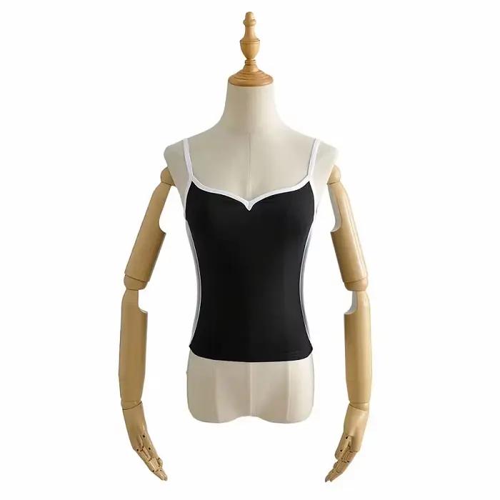 Haut court noir été sexy hauts femmes 2024 spaghetti sangle haut décontracté col en v camis tricot s