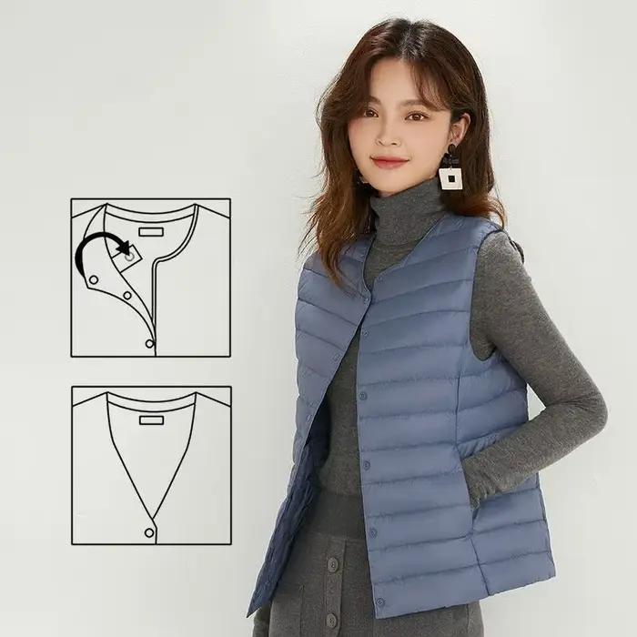 Gilet bouffant sans manches pour femmes, Ultra léger, deux voies, Portable, chaud, sans manches, dou