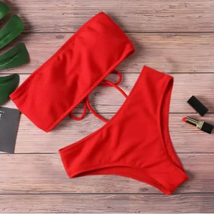 Mode sans bretelles Bikini ensemble Sexy réglable maillot de bain dos nu taille haute maillot de bai