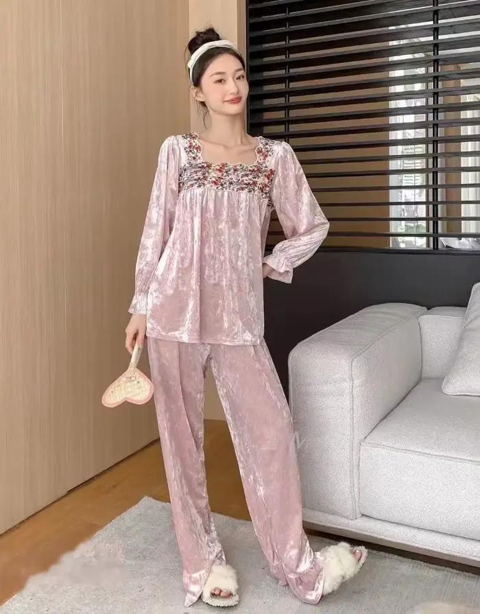 Hiver femme Pyjamas nouveau chaud or velours ensemble de vêtements de nuit printemps automne maison
