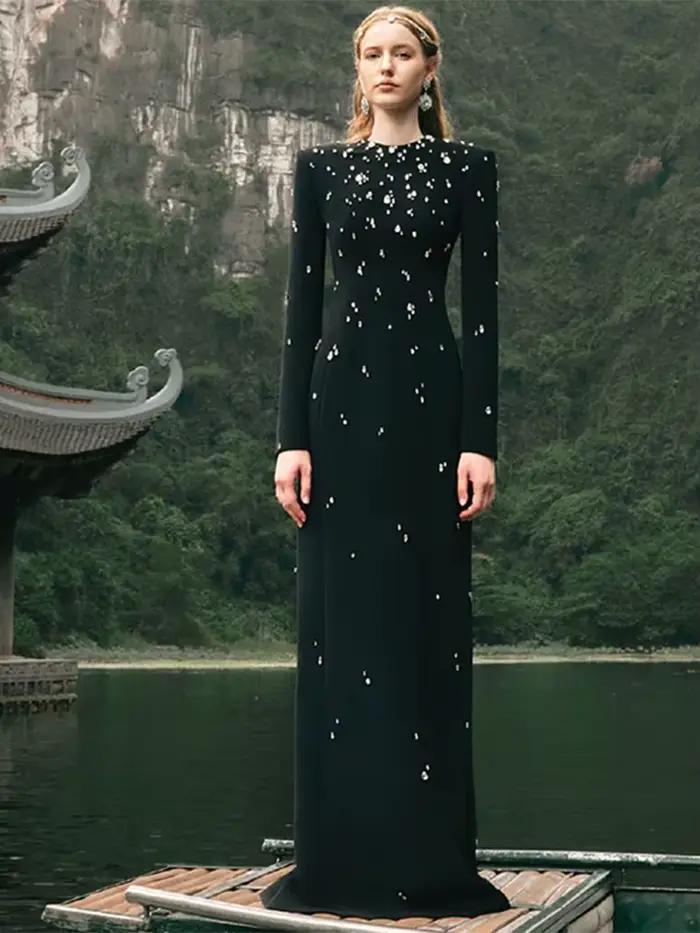 Robe longue maxi pour femme, de haute qualité, nouvelle collection 2026, design de créateur, ornée d