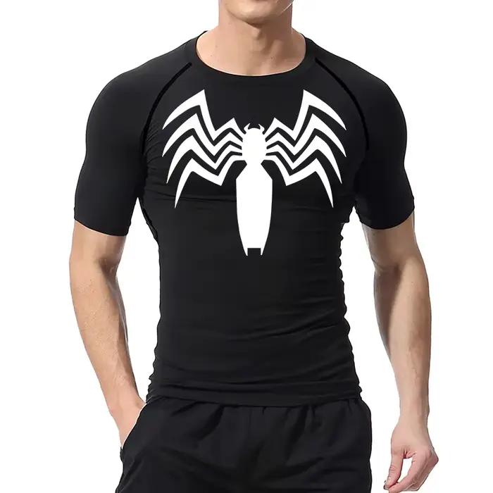 Chemises de compression à imprimé araignée pour hommes, t-shirt de course athlétique, t-shirts à séc