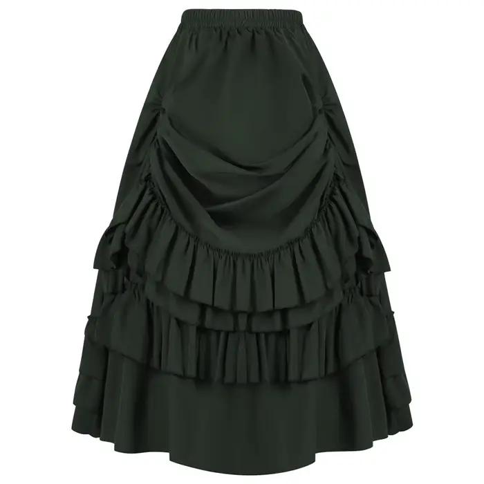 Jupe victorienne longue taille haute à volants marron, jupes Steampunk, tenue de fête pour femmes, v
