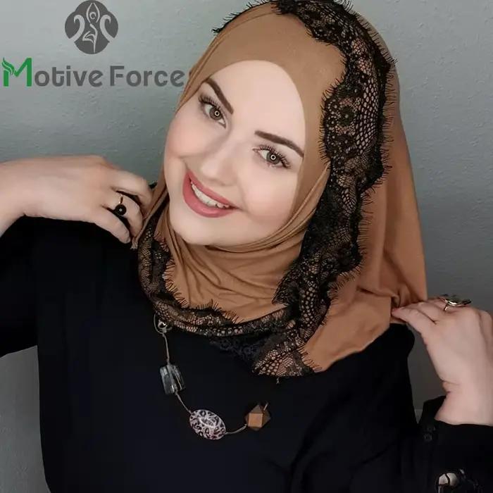 Abaya-Turban Musulman Instantané de Luxe pour Femme, Hijab Carré en Dentelle Modal, Écharpe en Jerse