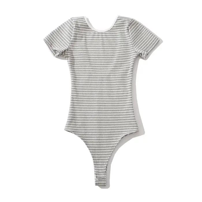 Body à rayures noires et blanches pour femmes, lingerie sexy, manches courtes, mode, médicaments, mo