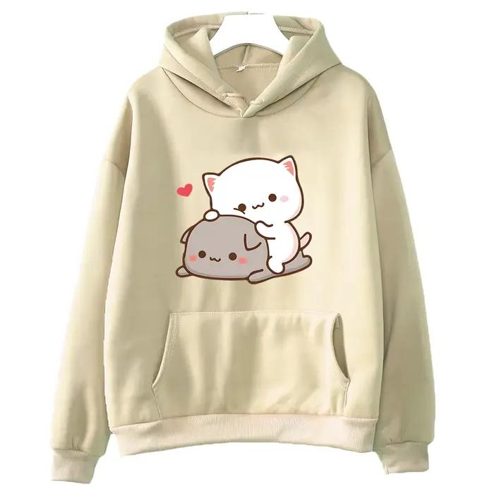 Mochi pêche et Goma mignon chat sweat à capuche pour filles mode Kawaii dessin animé pulls femmes/ho