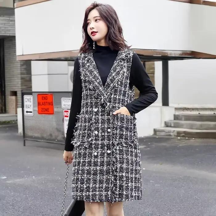Veste Longue en Laine pour Femme, Cardigan à Carreaux, Nouvelle Collection Printemps Automne 2023