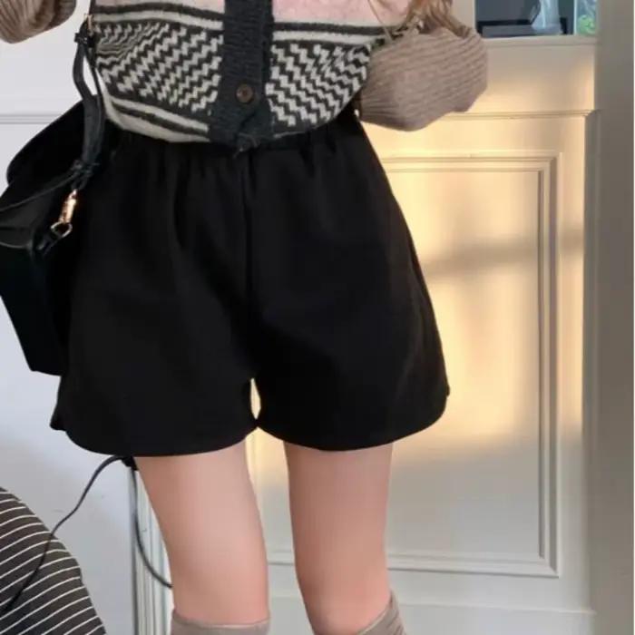 Short moelleux pour femme, coupe trapèze, taille haute, jambes larges, style décontracté, sexy, coul