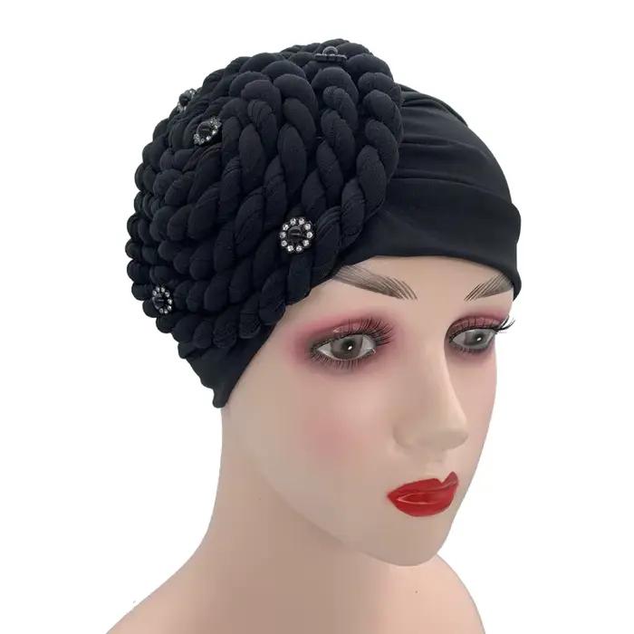 Diamants tresses Turban chapeau pour femmes musulman foulard Bonnet femme intérieur Hijabs arabe ban