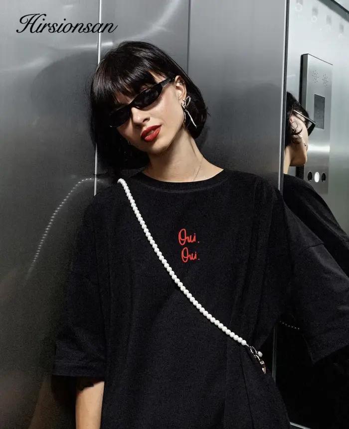 Hirsionsan-T-shirt manches courtes femme, vintage, en molleton et lettres imprimées, coton doux, été