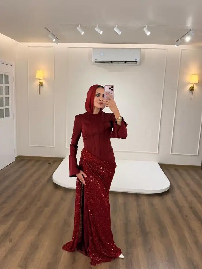 Robes de soirée bordeaux personnalisées à col haut pour femmes, robes de bal formelles saoudiennes,