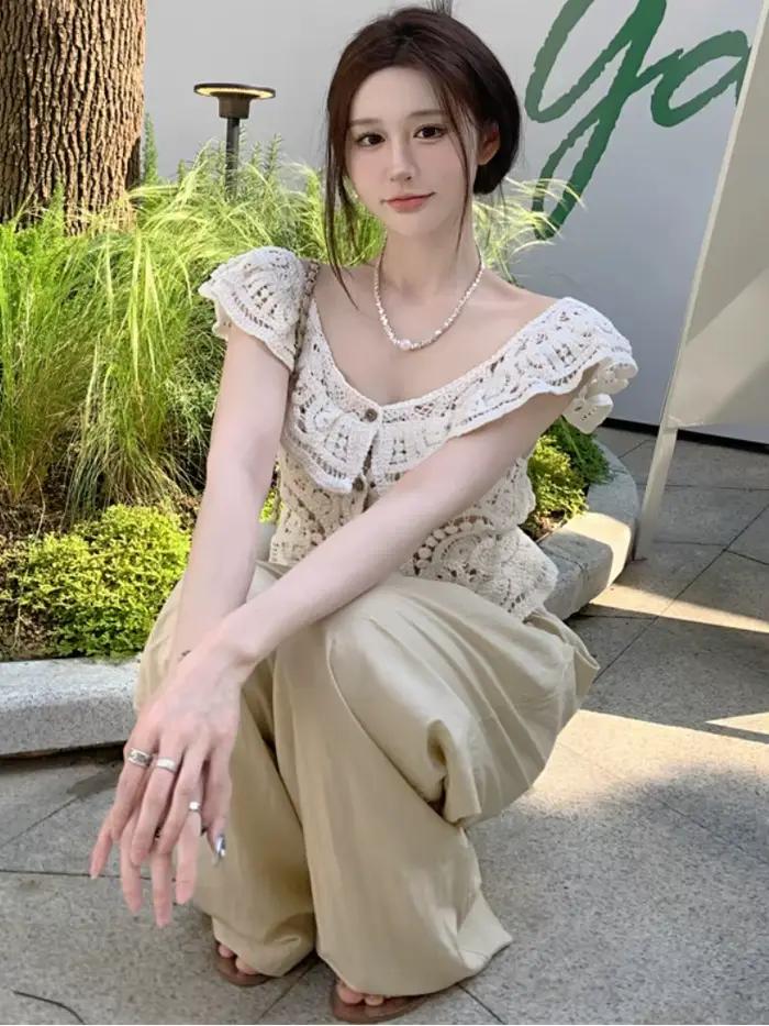 Cardigans femmes élégant évider loisirs Streetwear Design solide tendre attrayant romantique ample à