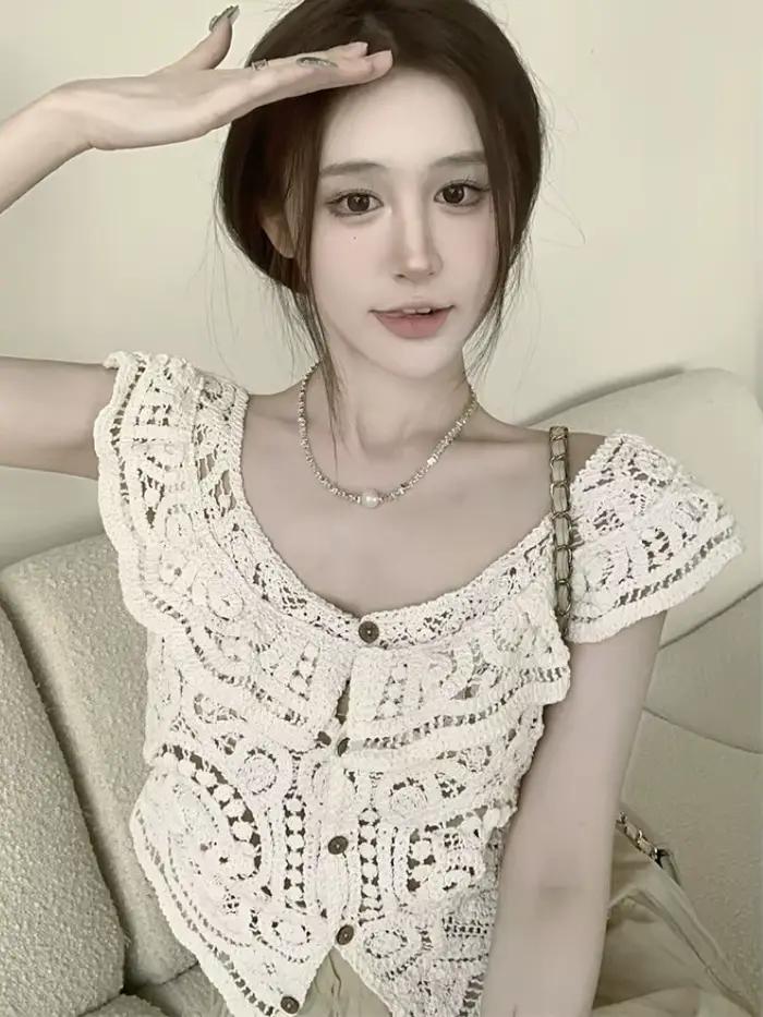 Cardigans femmes élégant évider loisirs Streetwear Design solide tendre attrayant romantique ample à