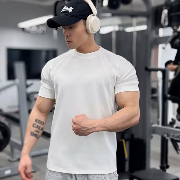Haute qualité automne hommes à manches longues T-shirt mode sport col rond fitness course maille res