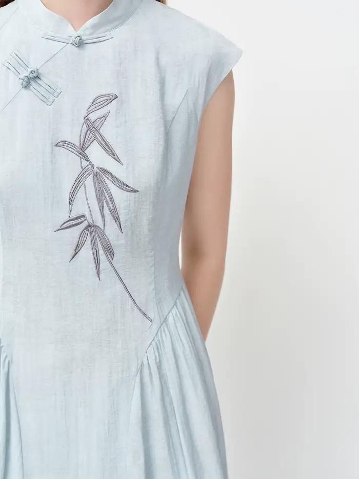 FSLE Nouvelle Robe Longue Slim Broderie Style Chinois pour Femme, Nouveautés Été 2026, Jupe Trapèze