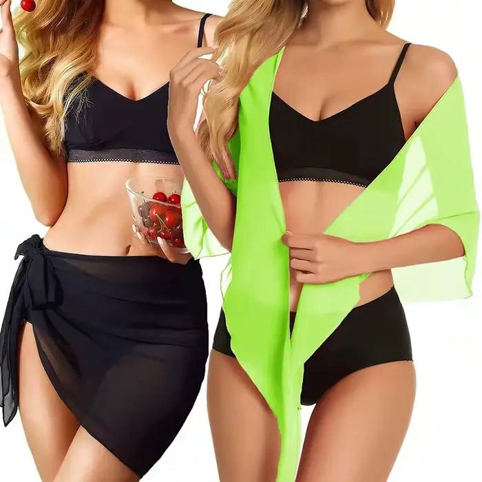 Sarongs courtes pour femmes, Cover-Up pour maillot de bain, jupe courte transparente, écharpe en mou