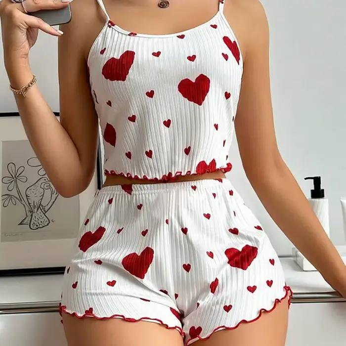 Ensemble pyjama pour femmes, vêtements de nuit, 2 pièces, débardeurs courts et Shorts S M L, blanc,