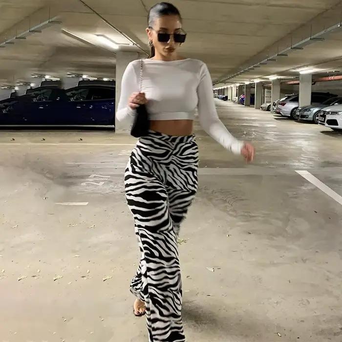 ZZSYKD-Pantalon Imprimé Zèbre pour Femme, Taille Haute, Jambes Larges, Long Fjadt, Mode Décontractée